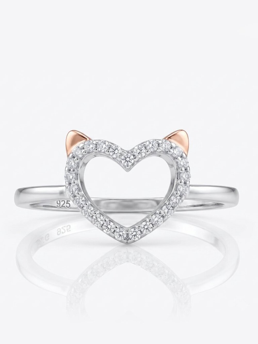 Cat Heart Ring, Solid 925 Sterling Silver Charmed Aroma Cat Collection